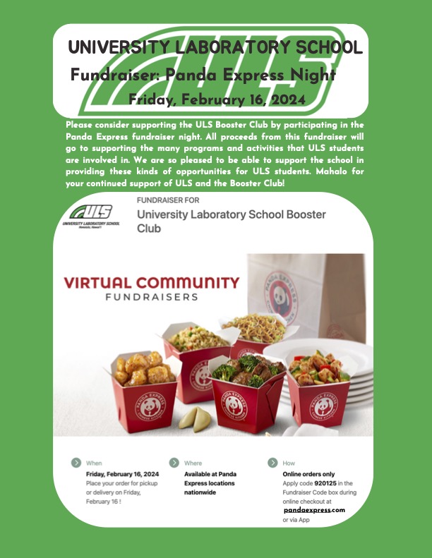 Panda Express fundraiser night Friday, 2/16 University Laboratory School